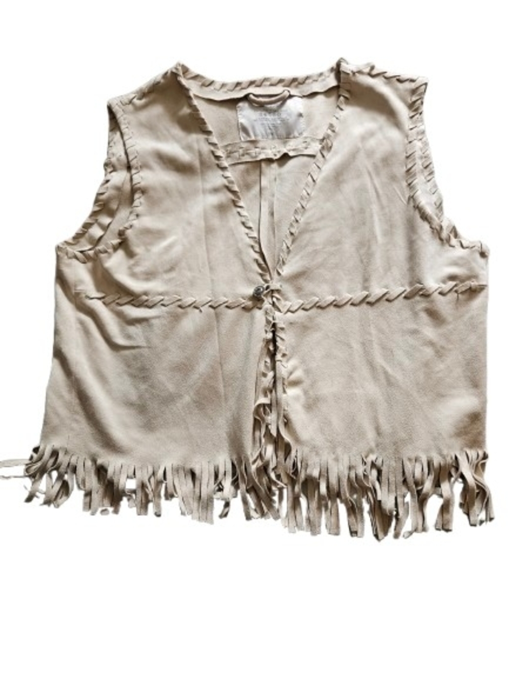Cream Fringed V-Neck Sleeveless Tank Top
